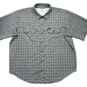 Orvis Men’s Fishing Outdoors Casual Gray Plaid Short Sleeve Button Up Shirt 2XL